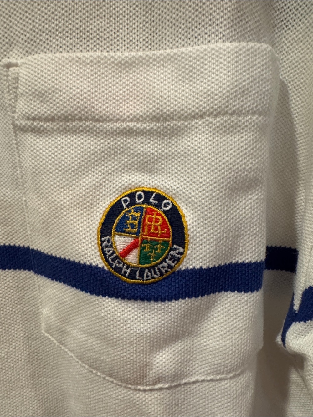 Vintage 1980s Polo by Ralph Lauren Striped Pique Shirt with "Cookie" Crest - Picture 2 of 3